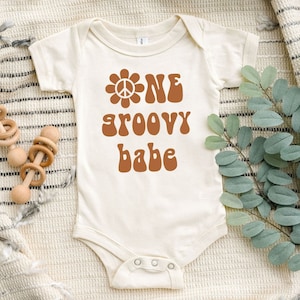 One Groovy Babe First Birthday Outfit, Baby Girls 1st Birthday Shirt, Hippie B Day One Piece Bodysuit, 70s Theme Birthday Kids, Groovy Baby