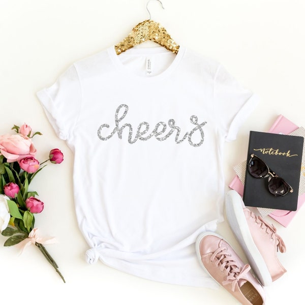 New Years Shirt, Silver Glitter Cheers T shirt, New Years Eve Shirt, Womens New Year T-shirt, Cheers to 2023,  Nye Tshirt, Happy New Year