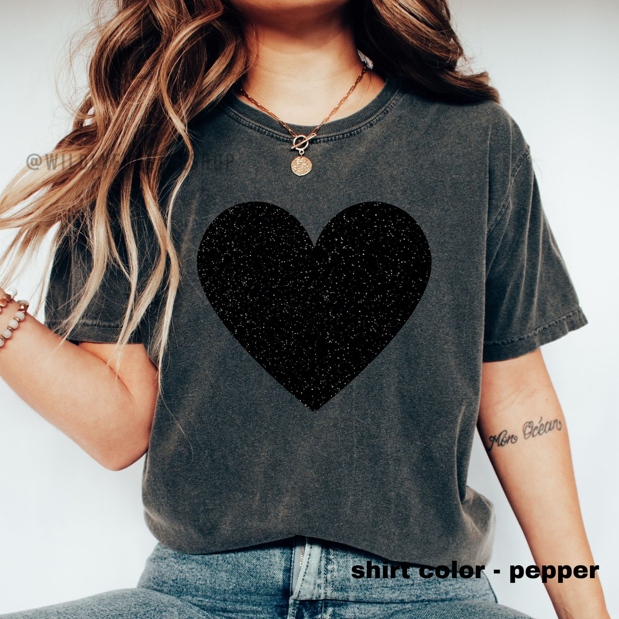 Black Heart T-shirt Heart Shirt Gift for Her Women's Black 