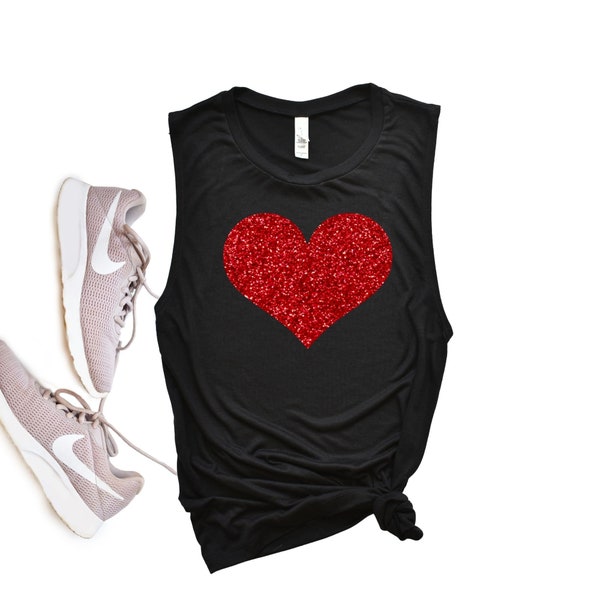 Womens Heart Tank Top, Heart Muscle Tank Tops, Workout Tank Tops, Gym Clothing Women, Glitter Heart Valentines Day Tank Top, Heart Shirts