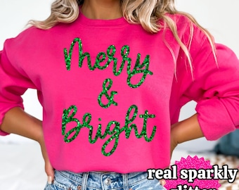 Sudadera Glitter Merry and Bright, Camiseta Sparkle Merry, Suéter navideño, Sudadera navideña, Fiesta navideña, Regalos de Navidad, Regalos de Navidad