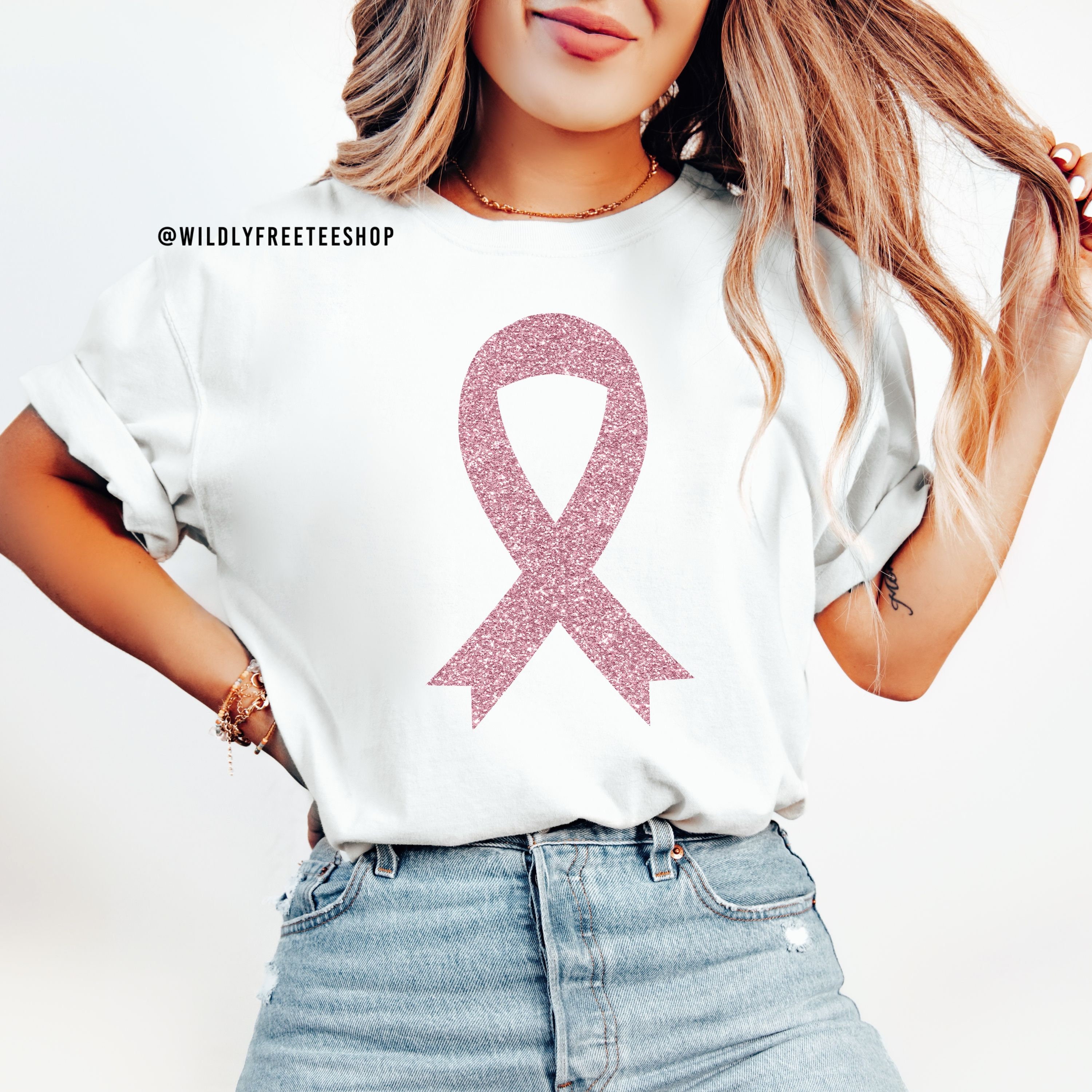Pink Glitter Ribbon Breast Cancer Awareness Shirt - Comfort Colors ...