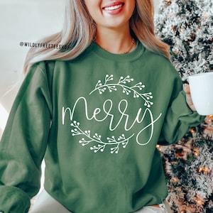 Vrolijk sweatshirt, kerstshirts dames, vrolijk kerstshirt, vakantietrui, kerst ronde hals, shirt kerstfeest, kerstcadeau