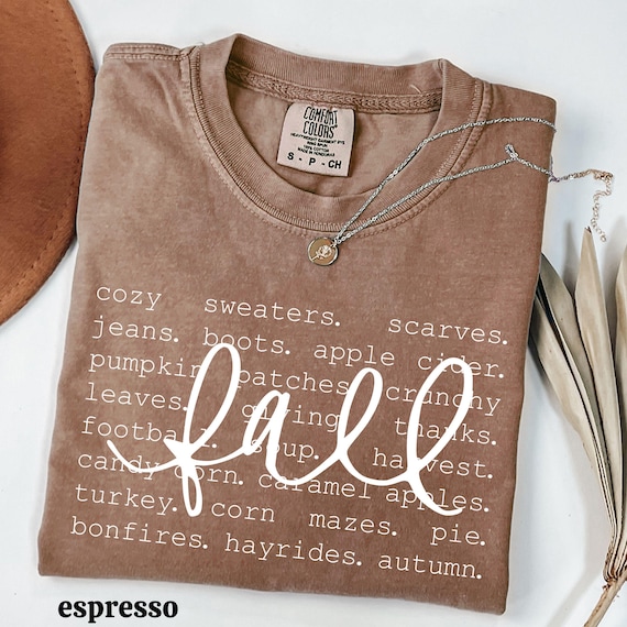 Comfort Colors® Cozy Fall T-Shirt, Autumn Favorites Word Tee, Pumpkin Patch Outfit, Autumnal Shirt, Thanksgiving Shirt, Hayride Bonfires Tee