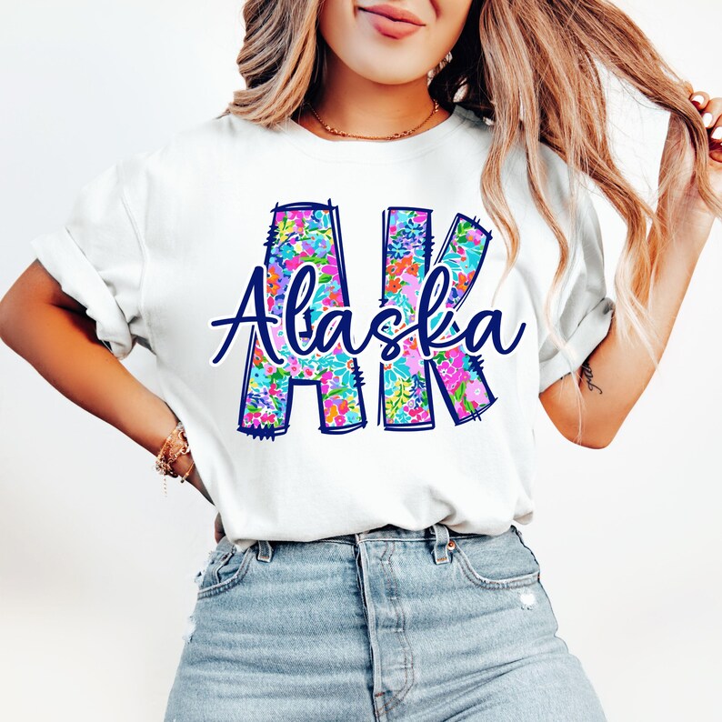 Floral Alaska Comfort Colors® T-shirt: State Tee Shirt - Alaska Novelty ...