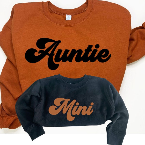 Auntie and Mini Fall Sweatshirts, Retro Aunt Sweatshirt, Aunt and Niece Shirts, New Aunt Gift, Matching Aunt and Niece Sweaters, Fall Shirts