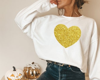 Valentines Heart Shirt, Silver Glitter Heart Sweatshirt, Valentines Day Crewneck, Ladies Valentines Day Sweater, Womens Heart Sweatshirt