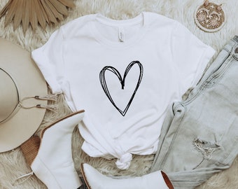 Women's Valentine's Day Glitter Heart T-Shirt - Cute Casual Short Sleeve Top (Gray, S-4XL)