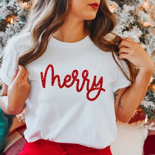 Merry Christmas Shirt, Glitter Merry Christmas T-shirt, Holiday Shirts Women, Merry Christmas, Christmas Tshirt, Christmas Crewneck Tee