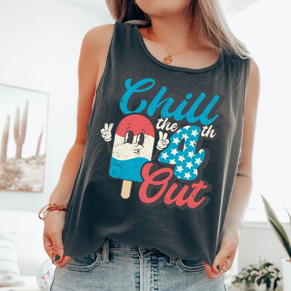 Comfort Colors® July 4th Tank Top: Chill the 4th Out, Oversized Patriotic Cotton