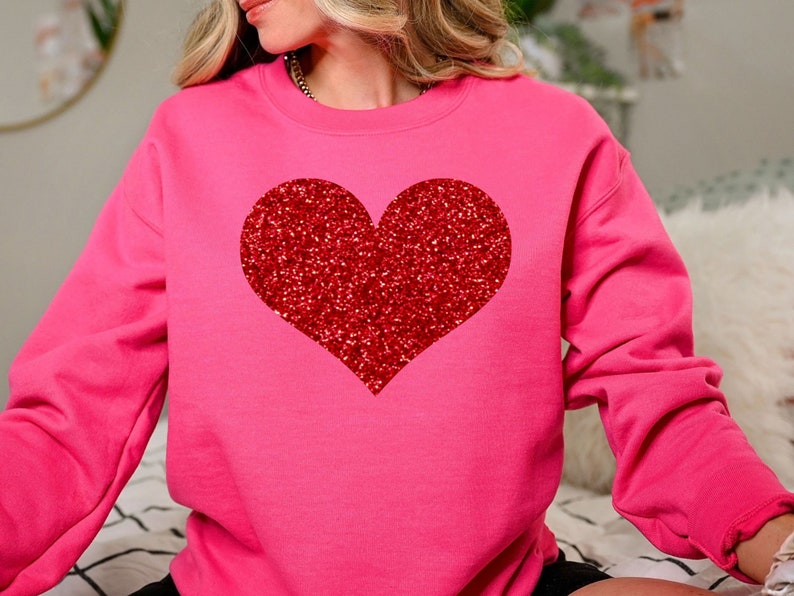Womens Red Heart Sweatshirt Red Glitter Heart Sweatshirt - Etsy