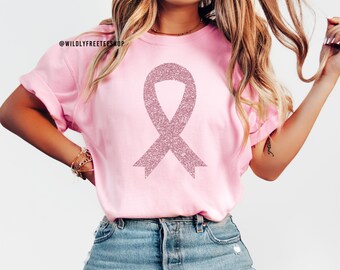 Breast Cancer Awareness Shirt For Women - Sequin Pink Ribbon Tee, Short Sleeve, Cotton Blend - View #7