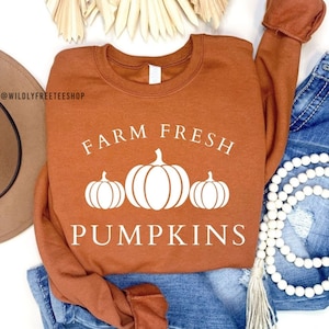 Farm Fresh Pumpkins Sweatshirt, Fall Sweatshirt, Cute Fall Shirts Women, Fall Sweater, Fall Crewneck, Autumn Clothing, Plus Size Fall Shirts