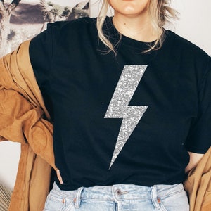 Lighting Bolt Shirt, Silver Glitter Bolt Tshirt, Girl Power, Womens Month Shirts, Empowered Women, Casual Clothes, Summer Tee, Clothing Gift