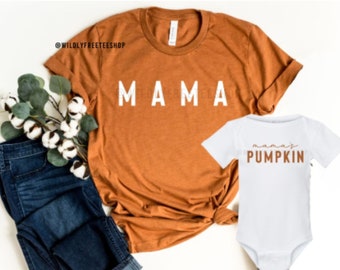 Matching Mama & Mini Pumpkin T-Shirts: Fall Family Thanksgiving Cotton Tee and Baby Bodysuit