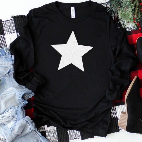 Glitter Star Long Sleeve T-shirt: Soft Cotton Casual Top for Women