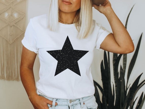 Camisa Estrella Estrella Glitter Negra Camiseta De - Etsy