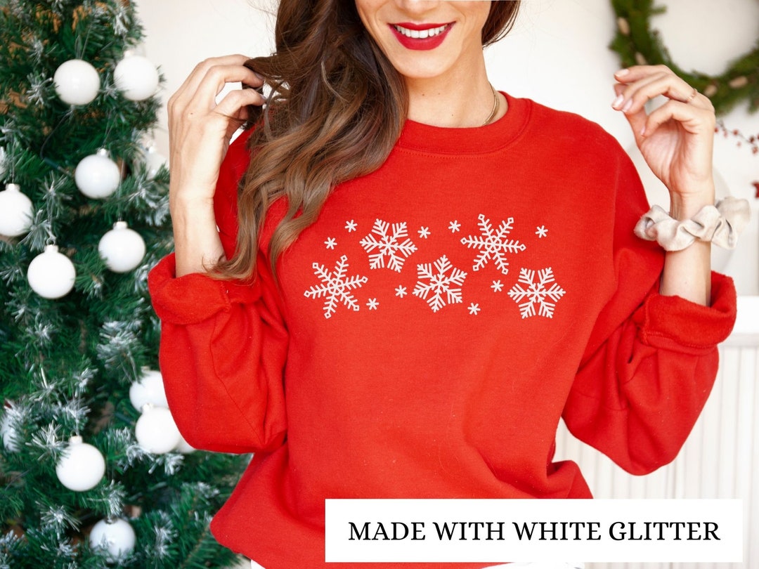 Red sweater with white snowflakes discount
