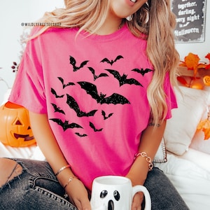 Comfort Colors® Fliegen Fledermäuse Shirt, schwarzes Glitzer Fledermäuse Shirt, süßes Halloween Shirt, Vintage Fledermäuse Tshirt, gruseliges Fledermaus T-Shirt, Fledermäuse Liebhaber Geschenk
