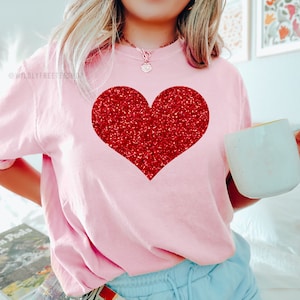 Red Glitter Heart Valentines Day Shirt - Comfort Colors® Tee