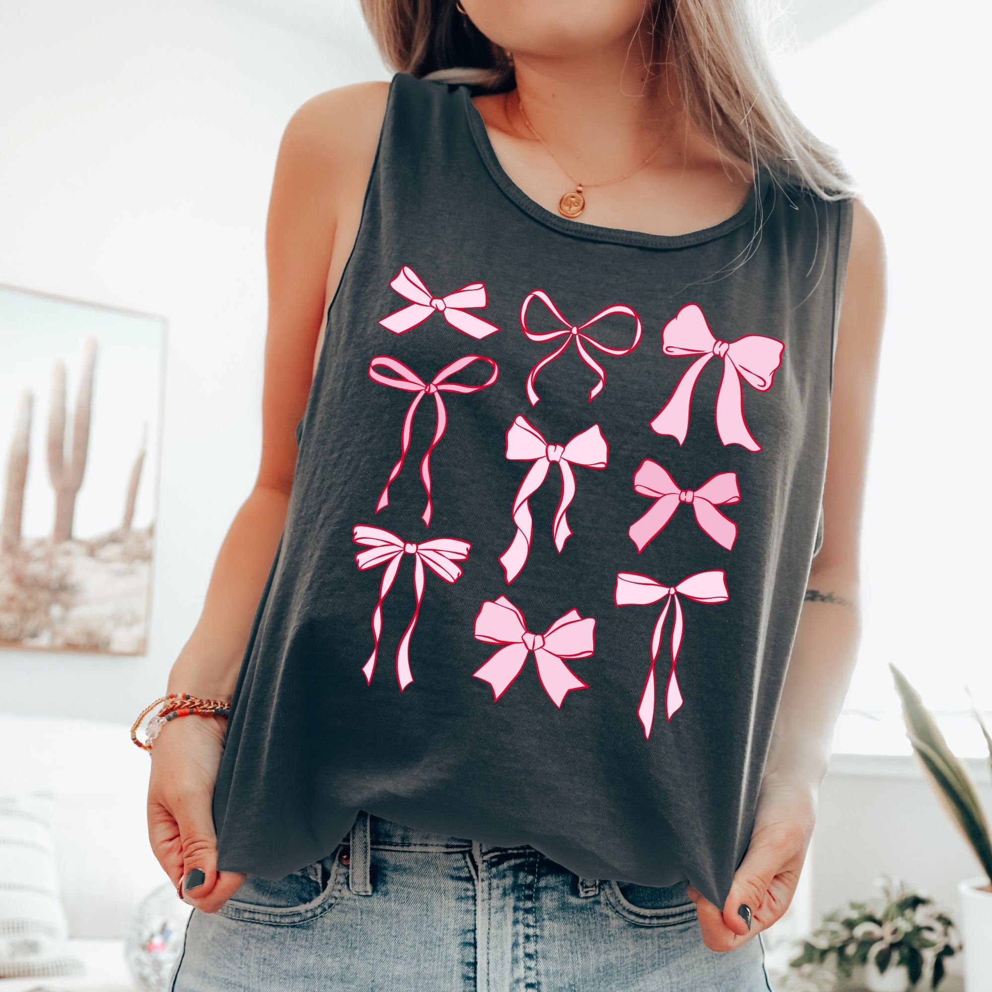 Pink Bows Graphic Tank Top - Comfort Colors Women's Tee - Etsy