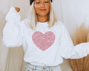 Valentines shirt - Rose Gold Glitter Heart Sweatshirt - Valentines Sweatshirt - Womens Valentines Heart Sweaters - Womens Heart Sweatshirts