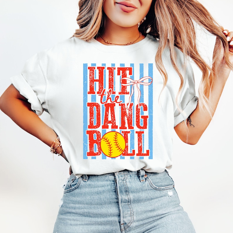 Hit The Dang Ball Comfort Colors© Shirt, Retro Softball Mom Shirt, Funny Game Day Shirt, Softball Team Coach T-Shirt White
