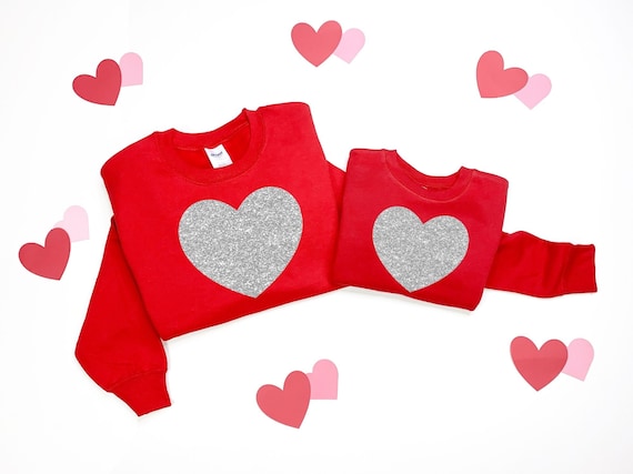 Matching Mommy and Me Valentines Shirts, Heart Sweatshirt, Silver