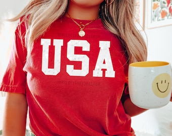Chemise USA à paillettes : t-shirt patriotique du 4 juillet pour femmes