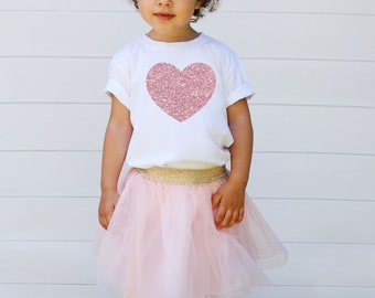 Girls Valentines Day Shirt, Toddler Girl Rose Gold Glitter Heart T-shirt, Little Girls Valentines Shirts, Girls Outfits, Toddler T-shirts