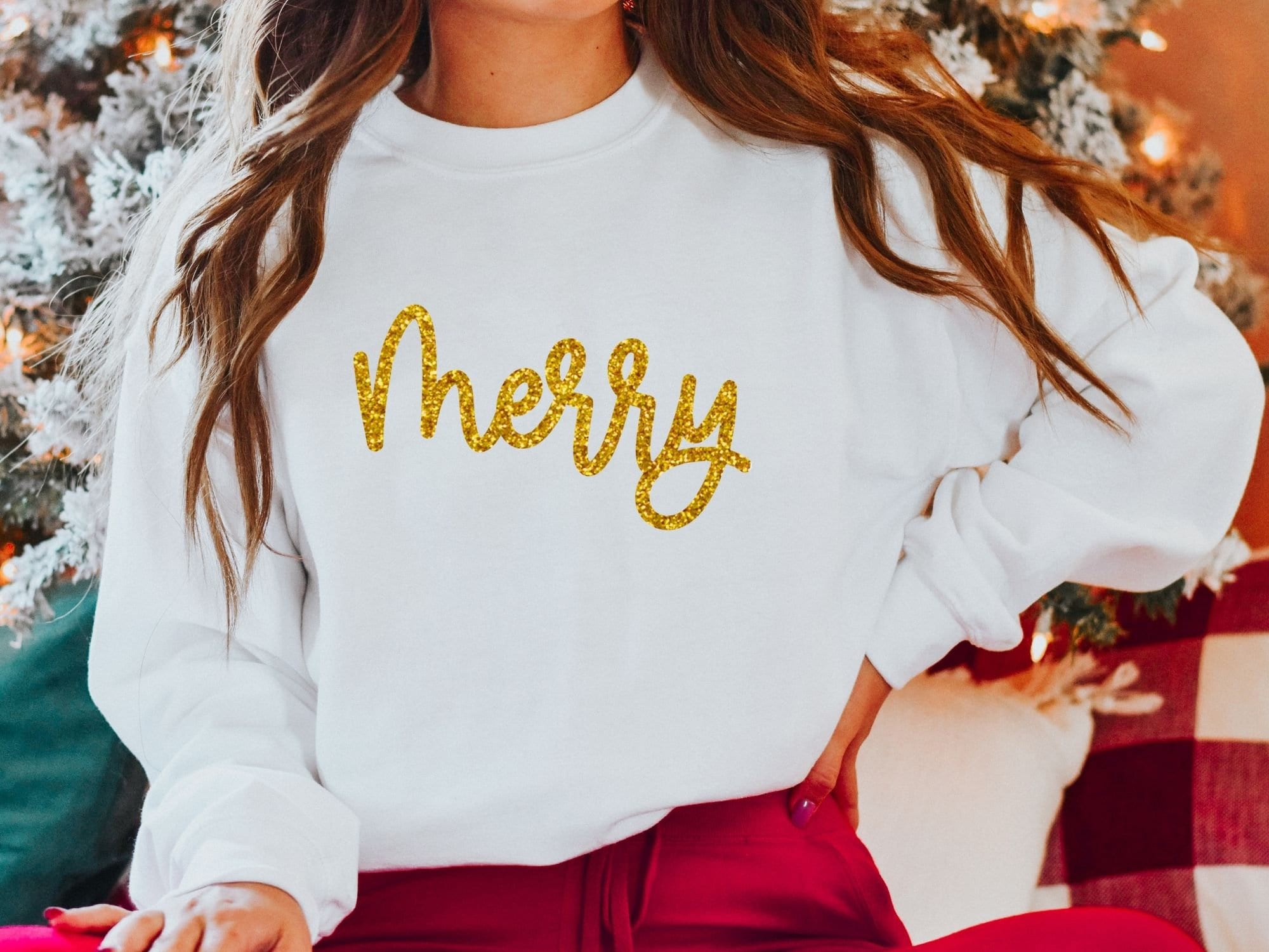 Glitter Merry Sweatshirt Merry Pullover Holiday Sweater - Etsy