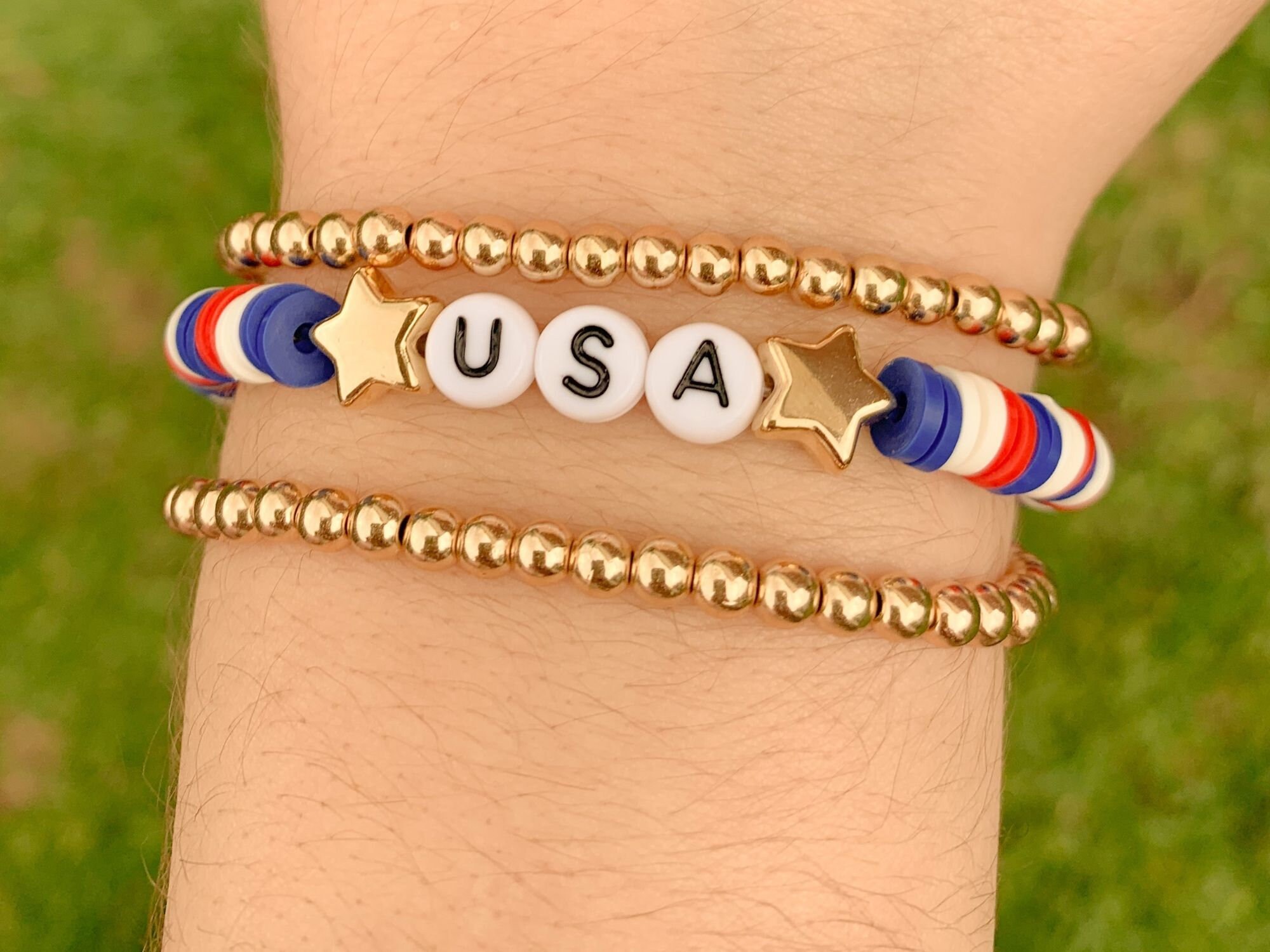 Custom USA Heishi Bracelet Set Beaded July 4th Bracelet Red Etsy