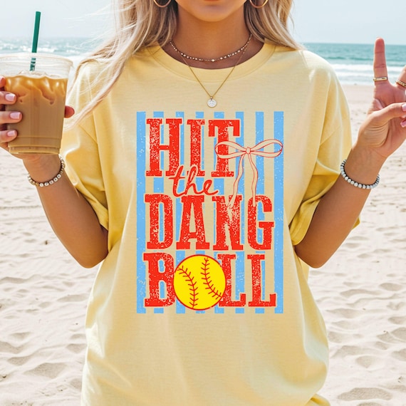 Hit The Dang Ball Comfort Colors© Shirt, Retro Softball Mom Shirt, Funny Game Day Shirt, Softball Team Coach T-Shirt