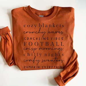 Womens Long Sleeve Fall Shirt: Autumn Leaves Football Pumpkin Everything