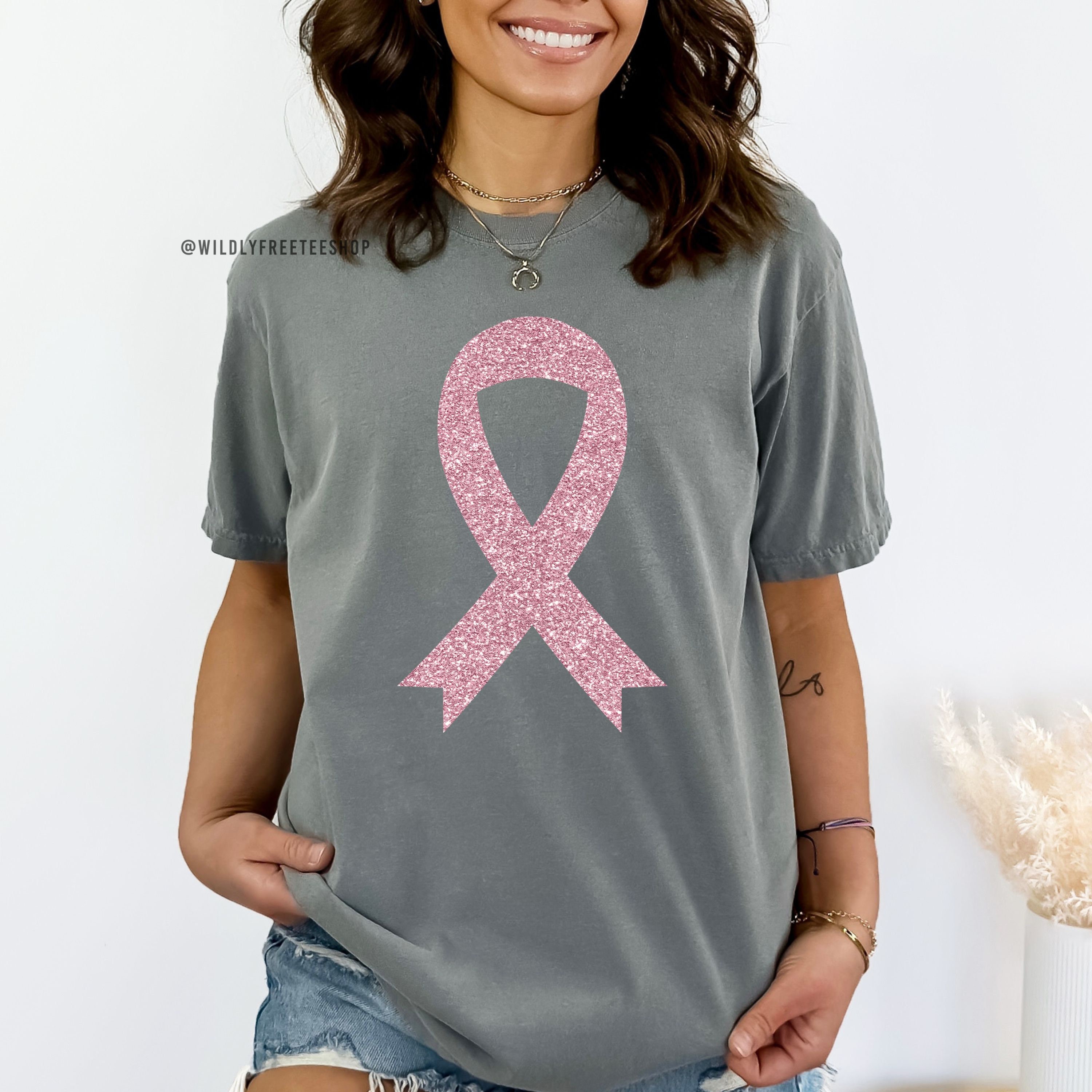 Pink Glitter Ribbon Breast Cancer Awareness Shirt - Comfort Colors ...