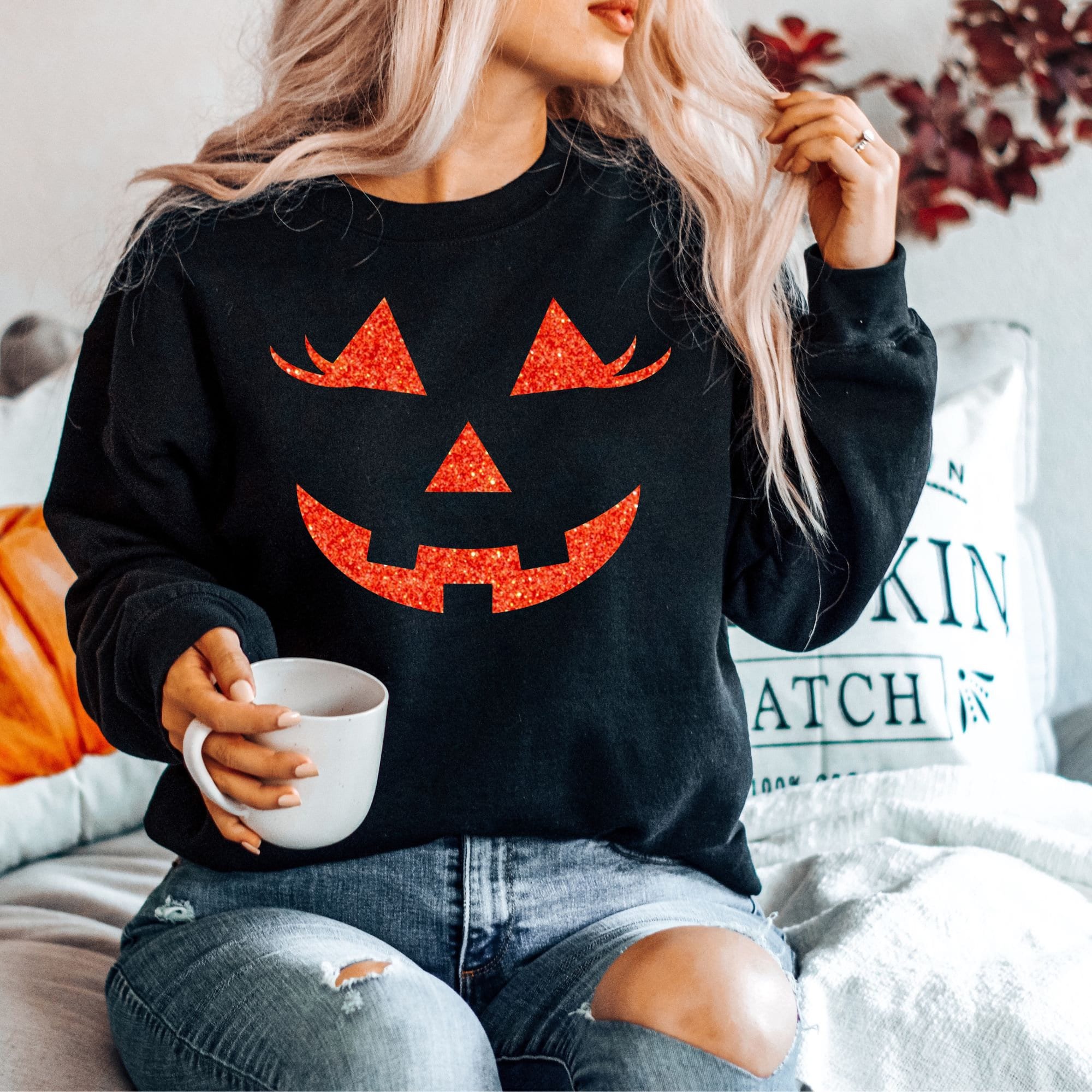 Halloween Sweatshirt Pumpkin Sweatshirt Glitter Jack O - Etsy