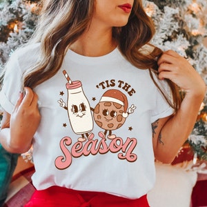 Retro Milk and Cookies Christmas T-Shirt: Tis The Season Tee