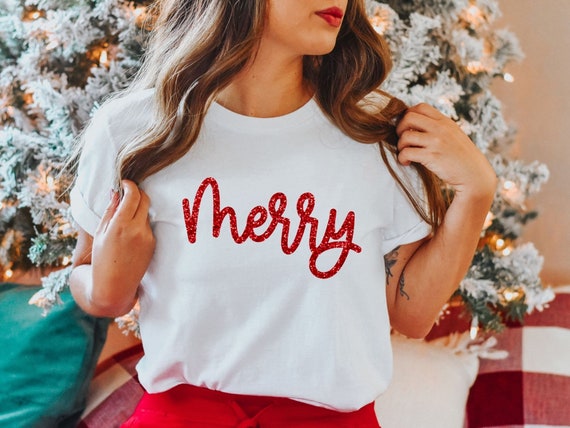 Merry Christmas Shirt Glitter Merry T-shirt - Etsy Canada