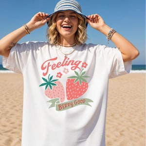 Feeling Berry Good Strawberry Graphic Tee, Retro Summer Fruit Shirt, Comfort Colors® Tshirt