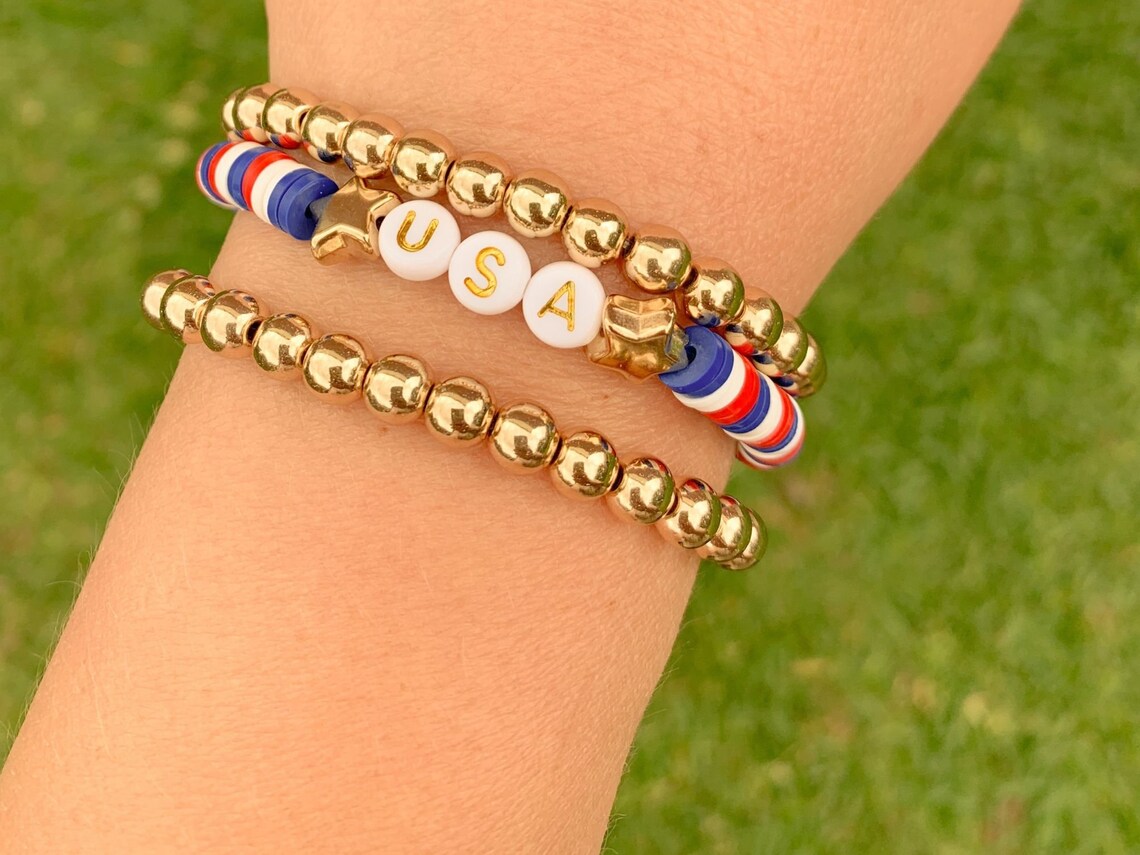 Custom USA Heishi Bracelet Set Beaded July 4th Bracelet Red Etsy