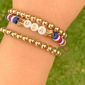 USA Heishi Bracelet Set: Red White Blue Patriotic Jewelry