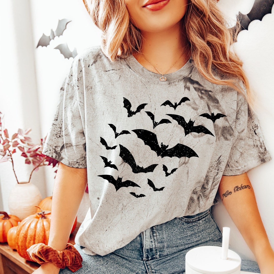 Retro Tie Dye Halloween Bats Shirt, Glitter Black Bats Shirt, Fall