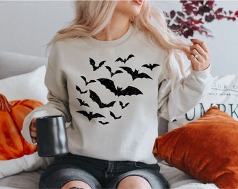 Sweat-shirt Halloween Homme - Motif Chauve-souris Et Sorcière - Taille Grande - Manches Longues