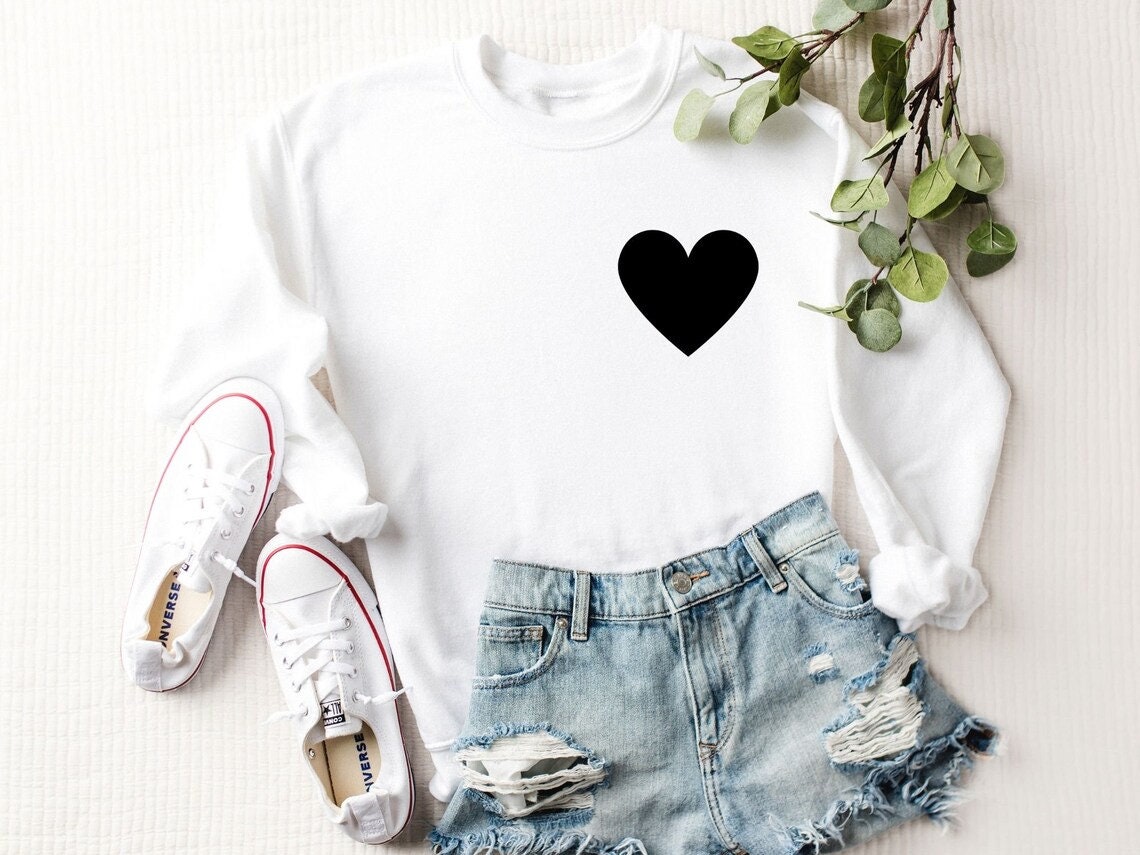Womens Heart Shirt, Black Heart Sweatshirt, Heart Pullover