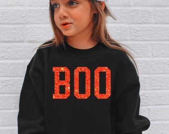 Sparkly BOO Sweatshirt for Kids, Glitter Boo Shirt for Girls, Girls Boo Sweater, Halloween Shirt, Girls Halloween Outfit, Kid Halloween Gift