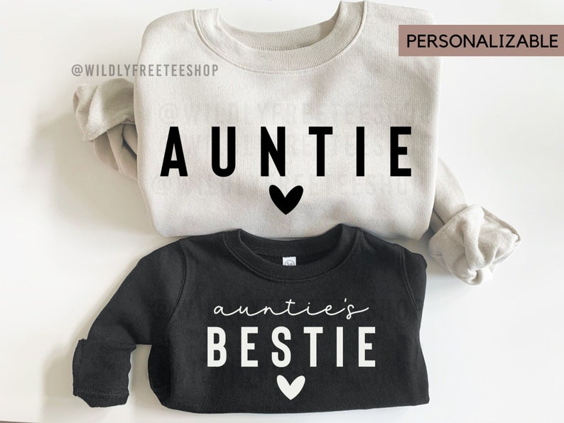 Personalized Auntie and Aunties Bestie Shirts, Auntie Me Sweatshirts, Aunt Sweatshirt, Aunt Niece Shirts, Best Gifts for Aunt, Aunt Nephew image 1