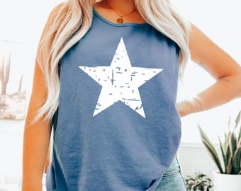 Grunge Star 4th of July Tank Top: Patriotic Comfort Colors® Oversized Tank