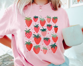 Strawberry Shirt, Fruit Shirt, Hearts Strawberries T-shirt, Summer Shirts, Foodie Shirt, Graphic Tees, Womens Tshirts, Comfort Colors® Shirt