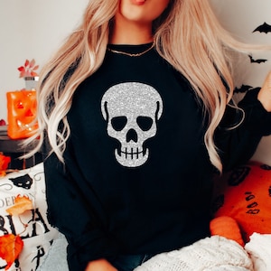 Skull Sweatshirt, Glitter Skull Sweatshirt, Skull Sweater, Spooky Sweatshirt, Halloween Sweatshirt, Skeleton Sweatshirt, Skull Shirt, Gothic