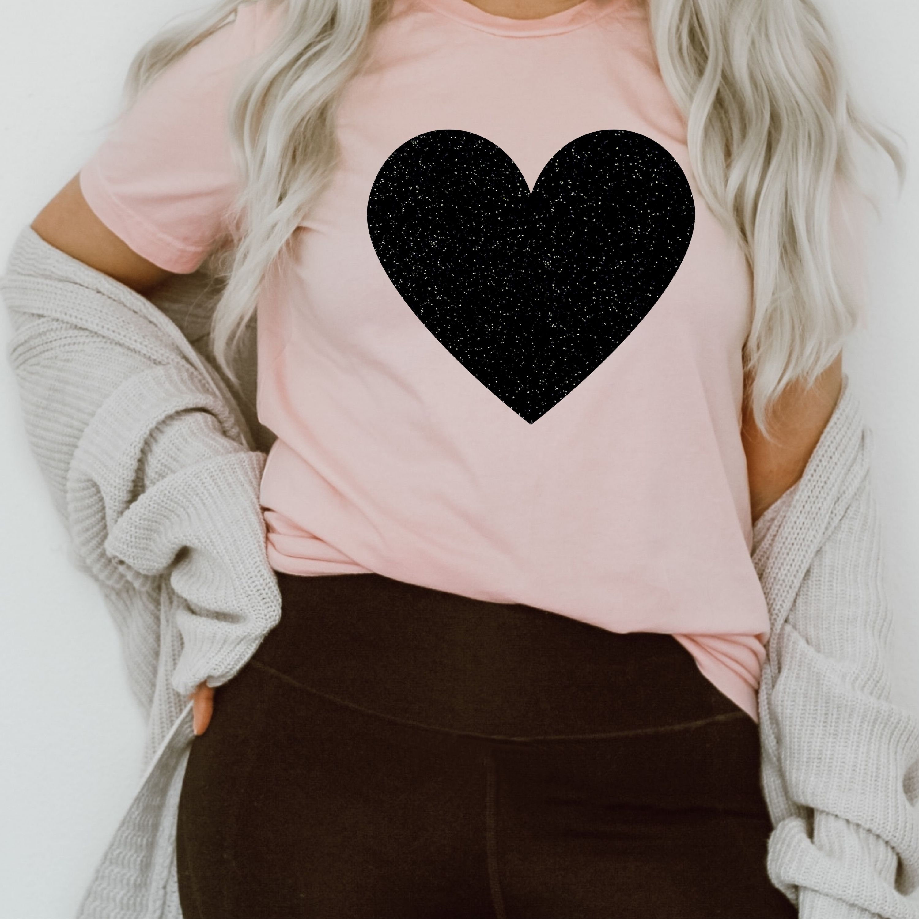 Womens Black Glitter Heart T-shirt: Monochromatic Graphic Tee - Etsy